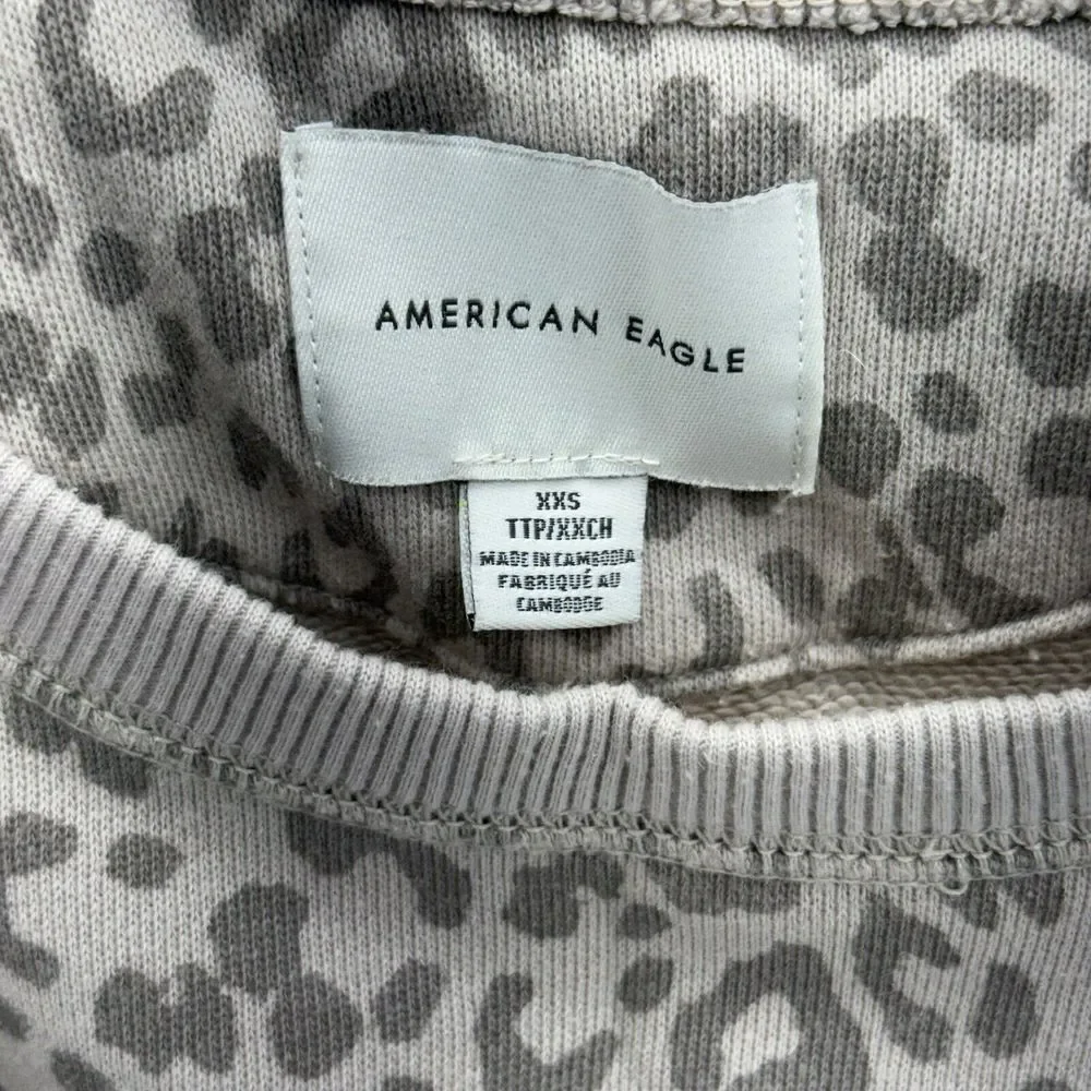 American Eagle Women's XXS Oversized Drawstring Waist Cropped Top‎ Cheetah Print
